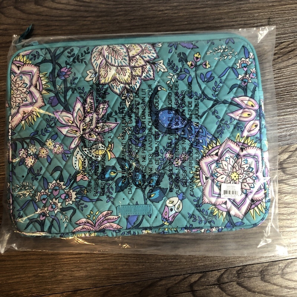 Vera Bradley Laptop Tablet Sleeve Protector Cover Case Peacock Garden Teal Blue - Picture 3 of 4